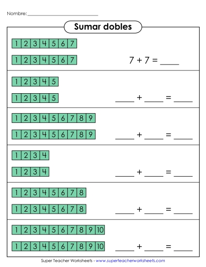 Bloques Numéricos - Dobles Gratis Suma Worksheet