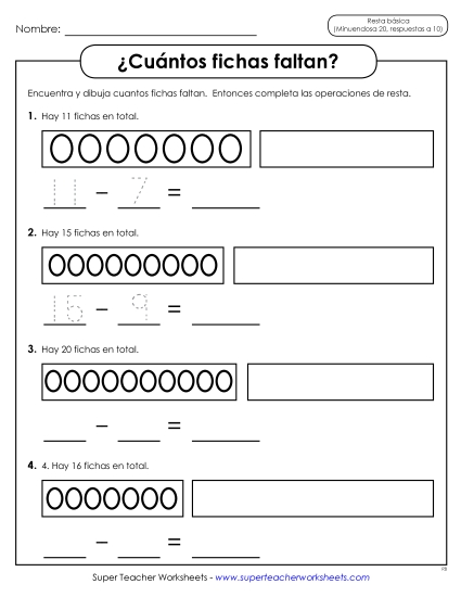 ¿Cuántos Contadores Faltan? Gratis Resta Worksheet