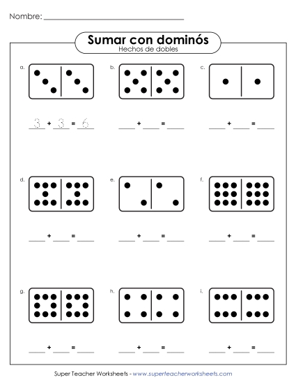 Dominós - Operaciones de suma de dobles Gratis Worksheet