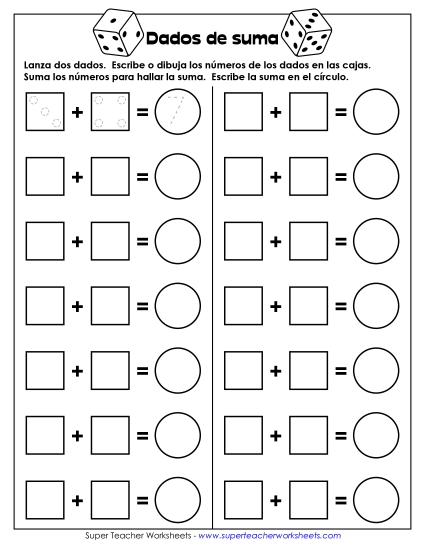Juego de Dados de Suma (Un Jugador) Gratis Worksheet