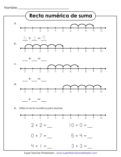 Suma con recta numérica Gratis Worksheet