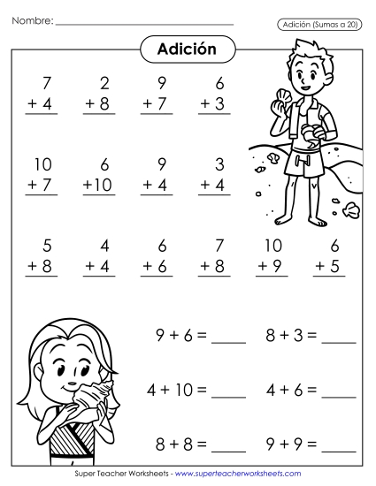 Sumas Básicas: Conchas Gratis Worksheet