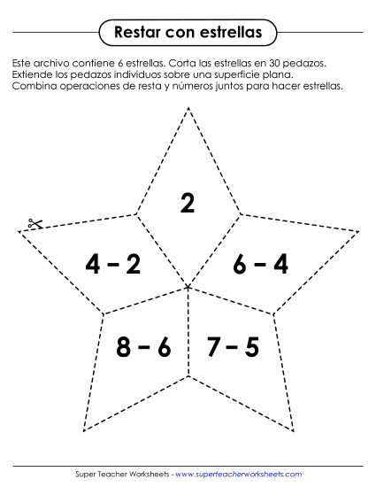 Rompecabezas de estrellas con sumas Gratis Resta Worksheet