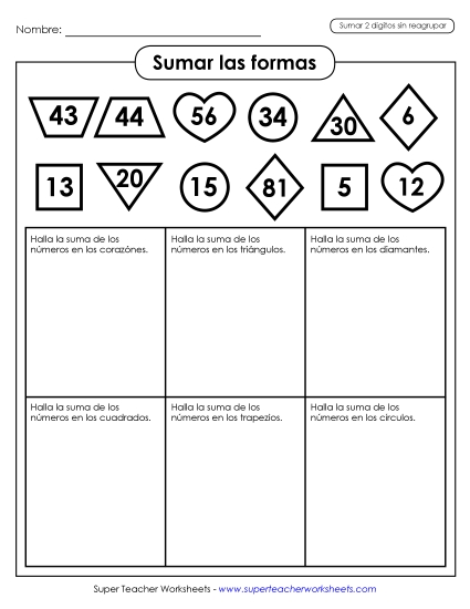Suma de Figuras Gratis Worksheet