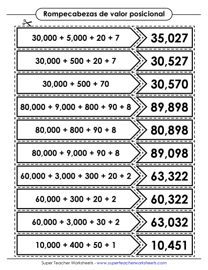 Valor Posicional (5 dígitos) Gratis Worksheet