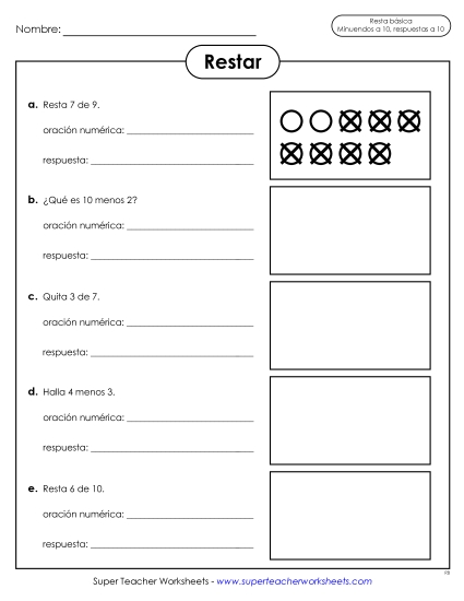 Resta con Fichas Gratis Worksheet
