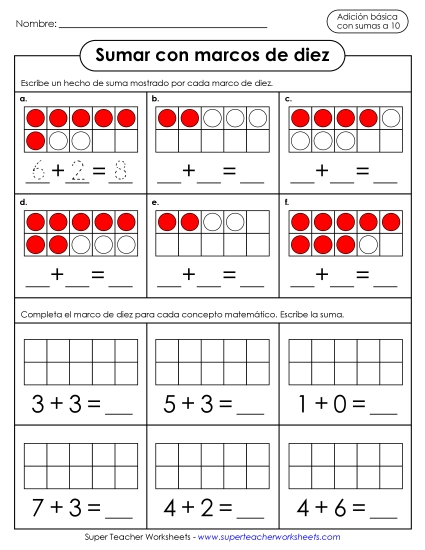Sumar con marcos de diez - parte 3 Gratis Cuadros De Diez Worksheet