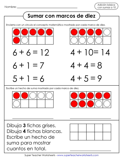Sumar con marcos de diez - parte 2 Gratis Cuadros De Diez Worksheet