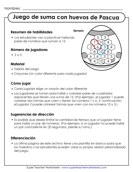Juego de Suma de Pascua Gratis Juego De Sumas Worksheet