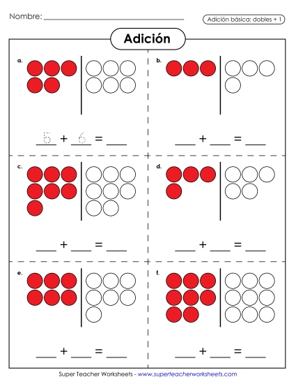 Contadores de Suma: Dobles +1 Gratis Worksheet