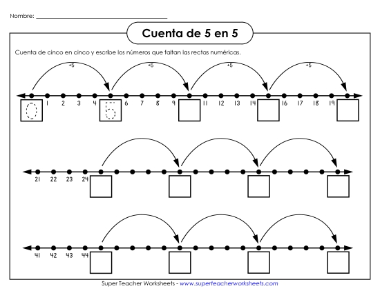 Conteo Saltado de 5 en 5 Gratis Worksheet