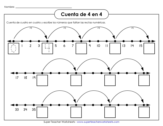 Conteo Saltado de Cuatro en Cuatro Gratis Worksheet
