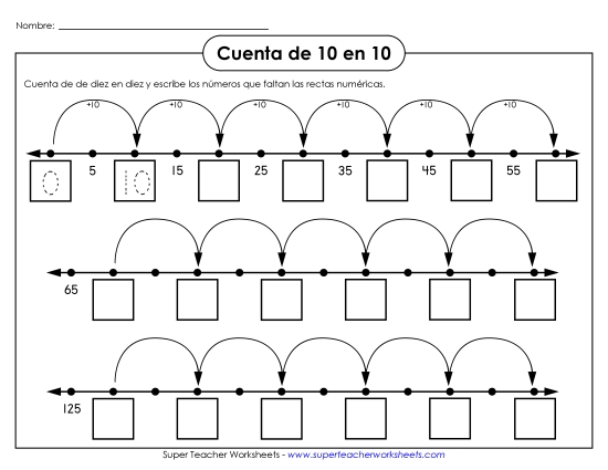 Conteo Salteado de 10 en 10 Gratis Worksheet