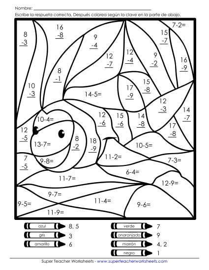 Imagen Misteriosa: Pez Gratis Resta Worksheet