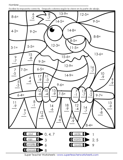 Imagen Misteriosa: Loro Gratis Resta Worksheet