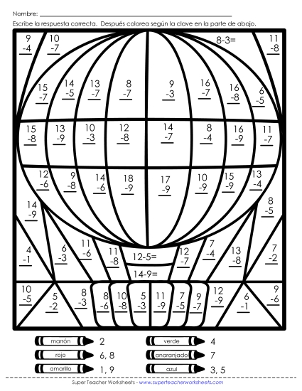 Imagen Misteriosa: Globo Aerostático Gratis Resta Worksheet