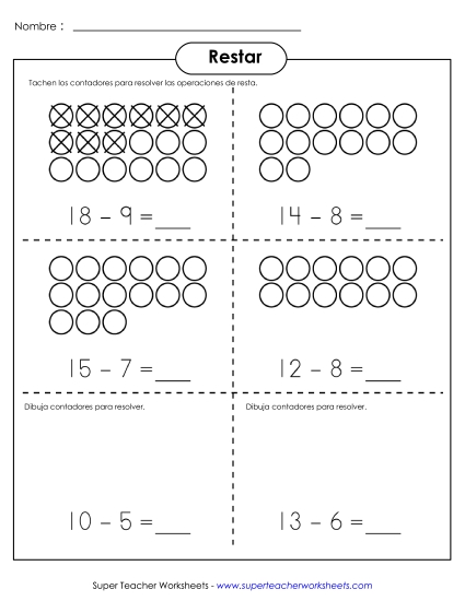 Resta Básica - Contadores Gratis Worksheet