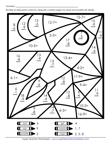 Imagen Misteriosa: Cohete Gratis Resta Worksheet