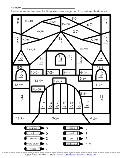 Imagen Misteriosa: Castillo Gratis Resta Worksheet