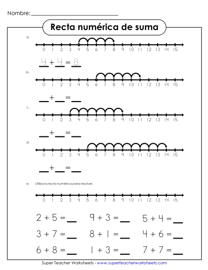 Línea Numérica de Suma Básica #1 Gratis Worksheet