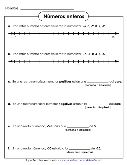 Enteros Positivos y Negativos Gratis Numeros Enteros Worksheet