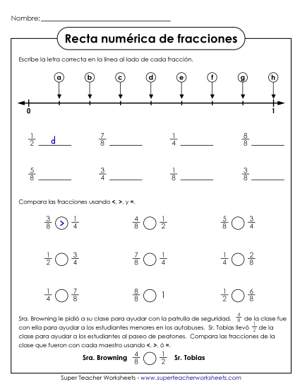 Línea Numérica de Fracciones #1 Gratis Worksheet
