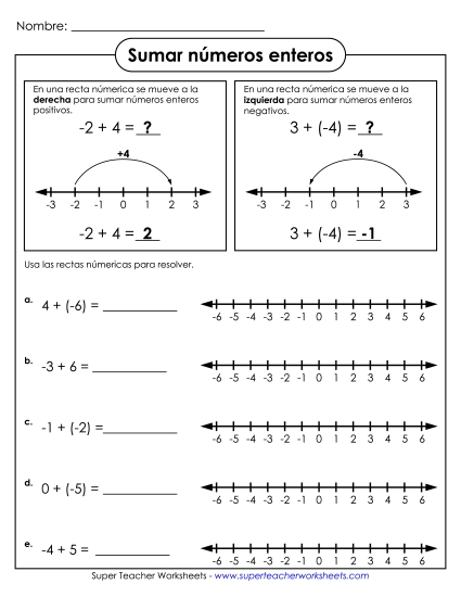 Sumando Enteros #1 Gratis Numeros Enteros Worksheet