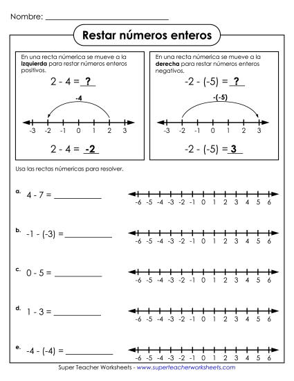 Restando Enteros #1 Gratis Numeros Enteros Worksheet