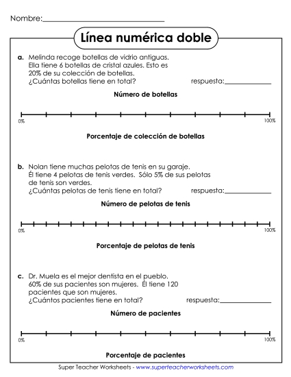 Línea Numérica Doble (Porcentajes/Avanzado) Gratis Worksheet