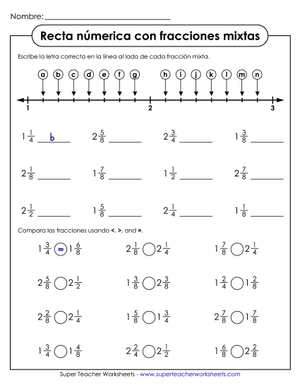 Números Mixtos Gratis Fracciones Worksheet