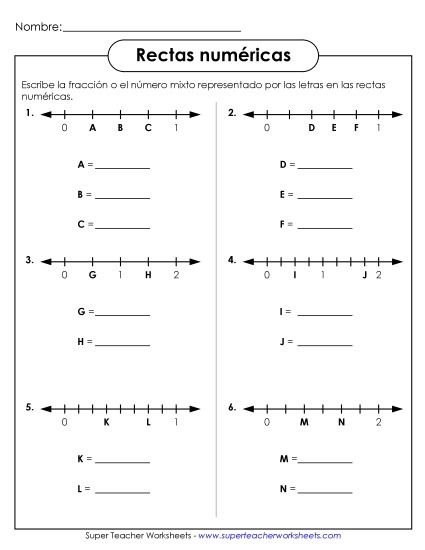 Línea Numérica de Fracciones #2 Gratis Worksheet