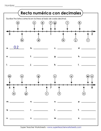 Decimales - Décimas Gratis Worksheet