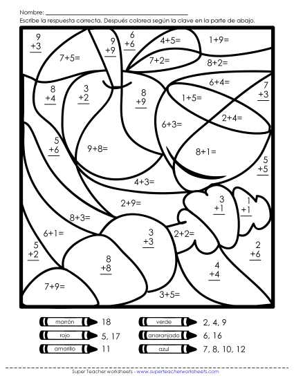 Imagen Misteriosa de Suma: Frutas y Verduras Gratis Worksheet