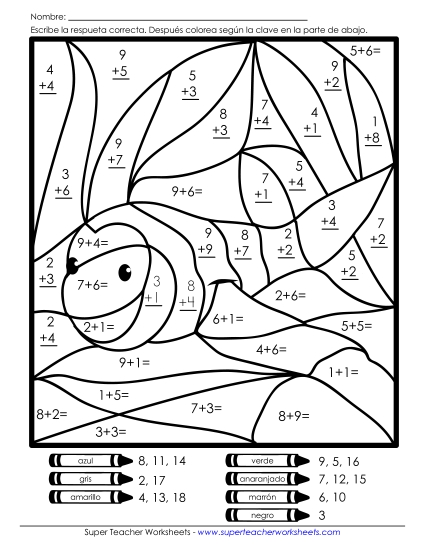 Imagen Misteriosa de Suma: Pez Gratis Worksheet