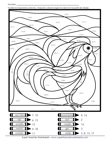 Imagen Misteriosa de Suma: Gallo Gratis Worksheet