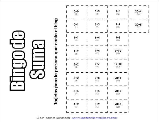 Bingo de Suma Gratis Worksheet