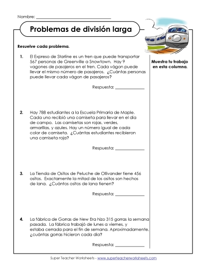 Problemas de División: Dividendos de 3 Dígitos Gratis Division Worksheet