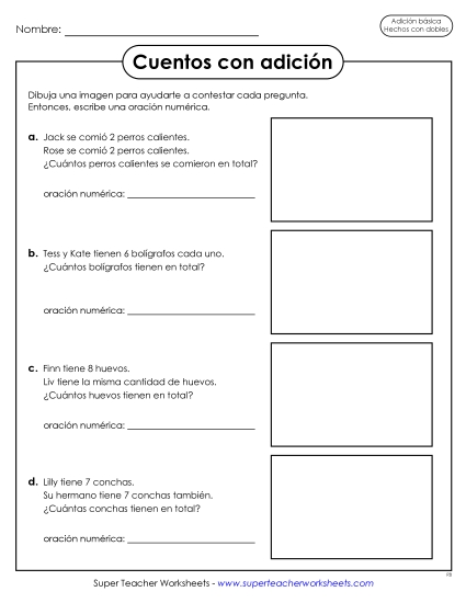 Historias de Suma (Problemas de Palabras) Hechos de Dobles de Suma Gratis Worksheet