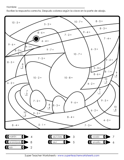 Imagen Misteriosa: Pájaro Gratis Resta Worksheet