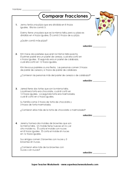 Comparando Fracciones Gratis Worksheet