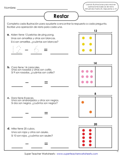 Restas con modelos visuales Gratis Worksheet