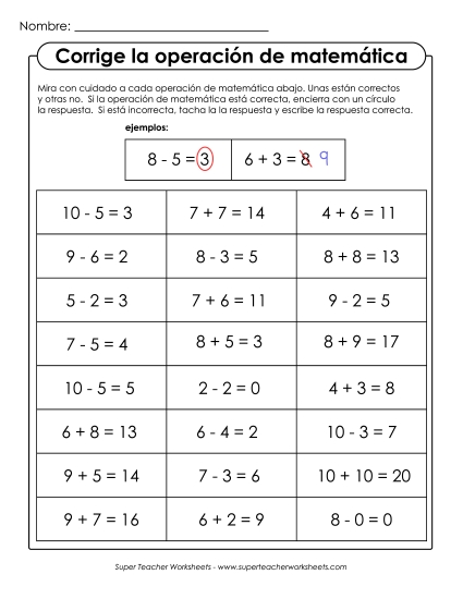 Corrige las operaciones básicas Gratis Suma Y Resta Mixtas Worksheet