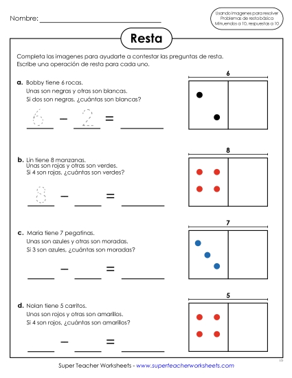 Resta con Modelos de Imágenes Gratis Worksheet