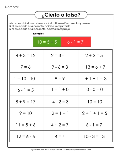 ¿Verdadero o falso? Gratis Suma Y Resta Mixtas Worksheet