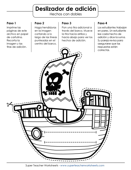Deslizador matemático del barco pirata: Operaciones de suma de dobles Gratis Worksheet