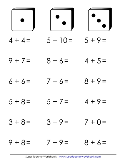 Dado de Fluidez en Sumas Gratis Worksheet