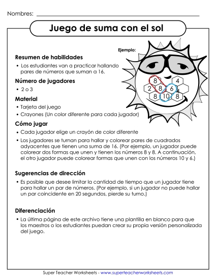Juego de Suma de Sol Gratis Juego De Sumas Worksheet