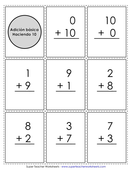 Tarjetas con sumas que dan 10 Gratis Worksheet