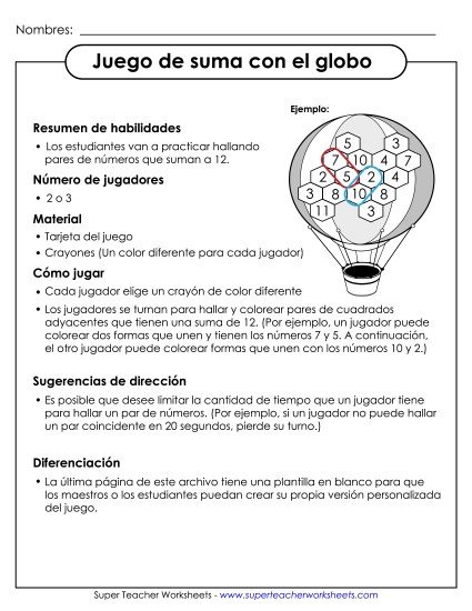 Juego de Suma de Globo Aerostático Gratis Juego De Sumas Worksheet
