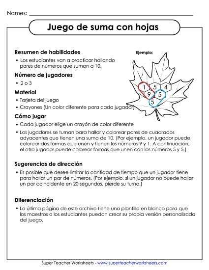 Juego de Suma de la Hoja de Arce Gratis Juego De Sumas Worksheet